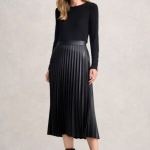 Pleated Faux Leather Skirt - Black