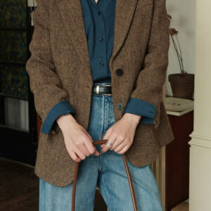 Herringbone Wool Blend Blazer