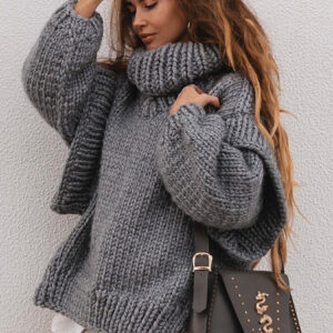 Solid Patchwork Chunky Fluffy Turtleneck Sweater